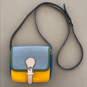 Vera Pelle Vintage Leather Colorblock Purse Crossbody Bag Multicolor Colorful
